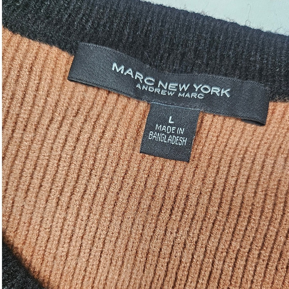 Marc New York Colorblock Knit Cardigan Vest Large Camel Black Gold Button - Picture 6 of 8